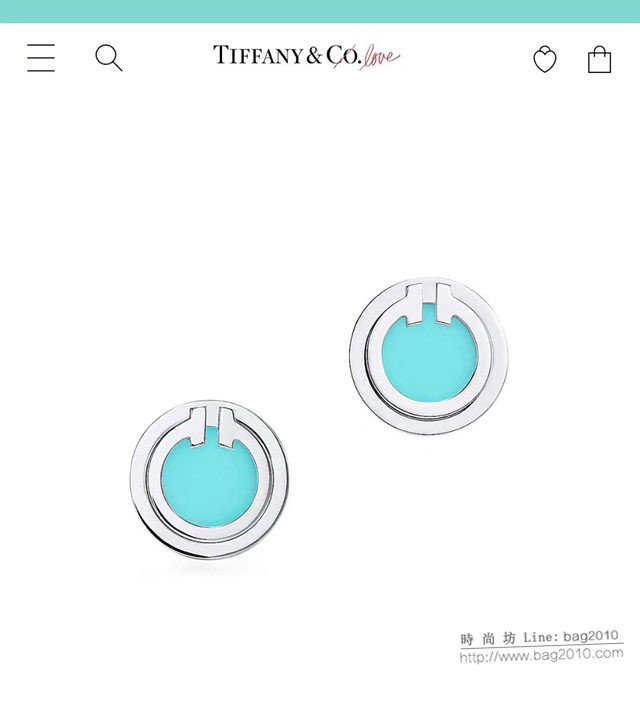 Tiffany純銀飾品 蒂芙尼女士專櫃爆款雙t圓圈綠松石小號耳釘耳環  zgt1717